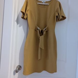 Chic Mustard Dress with Waist Tie